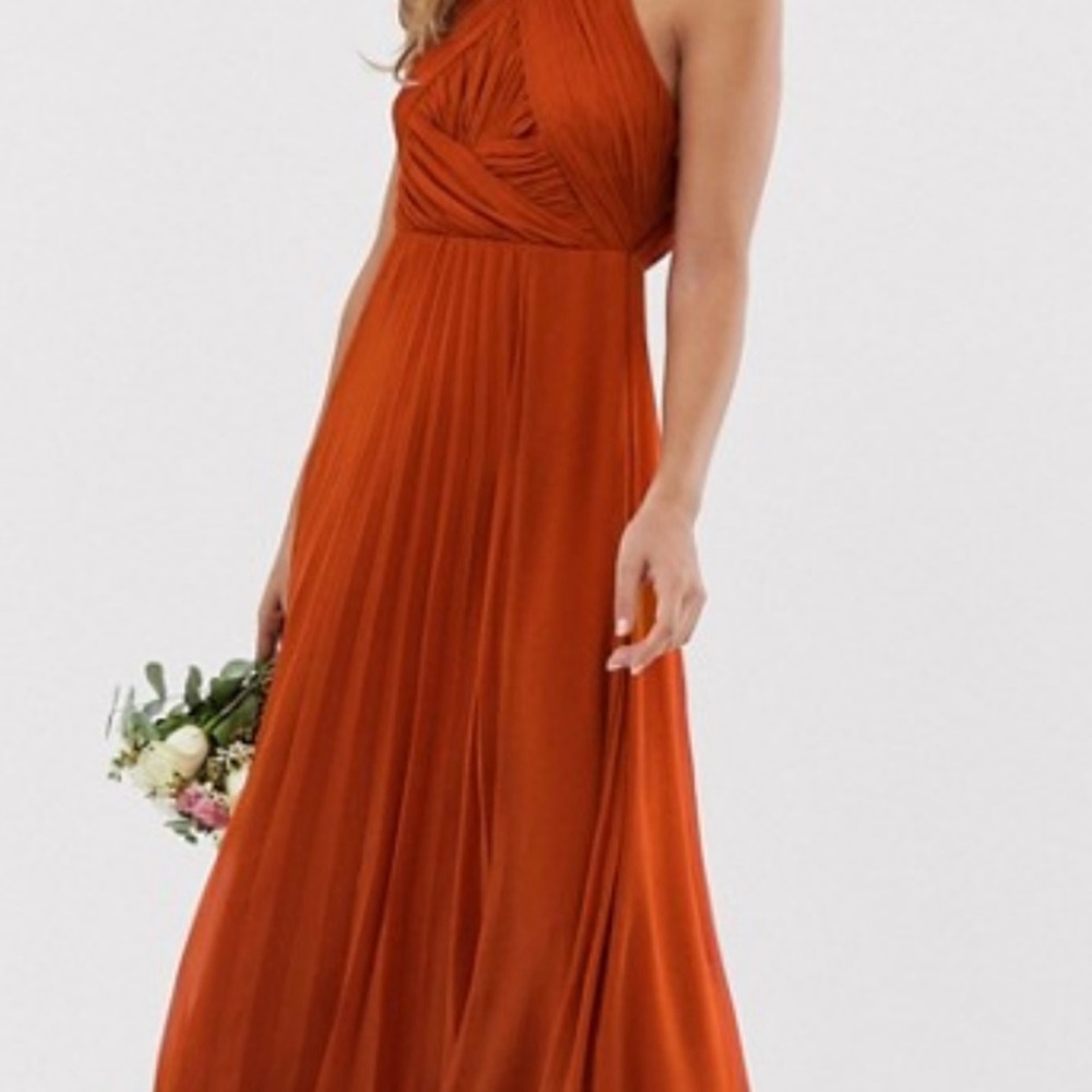 Elegant Orange ASOS Maxi Dress with Size 6halter neckline and criss-cross bodice